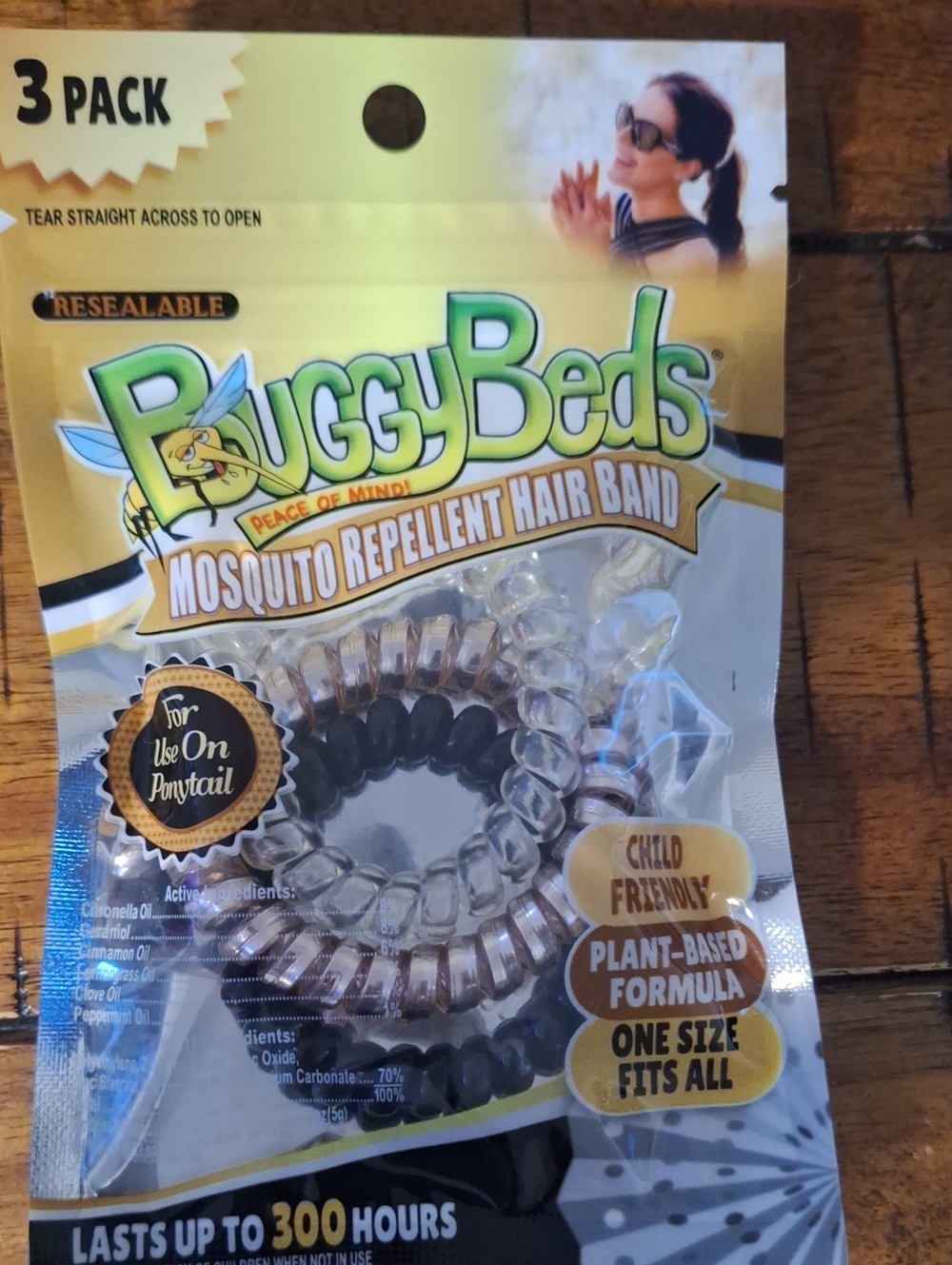 BuggyBeds Mosquito Repellent Hair Band - Clear & Black Coil (3-Pack)